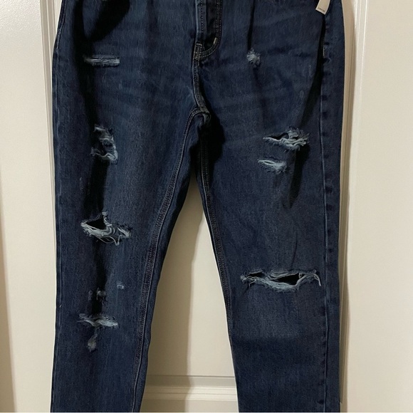 Old Navy NWT Dark Wash Distressed High-Rise Slouchy Straight Jeans - Picture 9 of 11